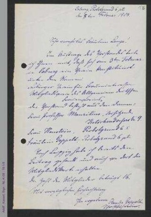 Brief von Claudia Geppelt an Helene Lange