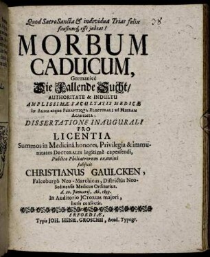 Morbum Caducum, Germanice Die Fallende Sucht