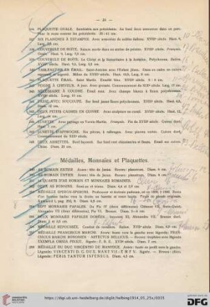 Médailles, Monnaies et Plaquettes (Nr. 349-427)