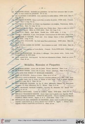 Médailles, Monnaies et Plaquettes (Nr. 349-427)