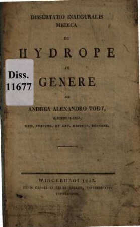 Dissertatio Inauguralis Medica De Hydrope In Genere