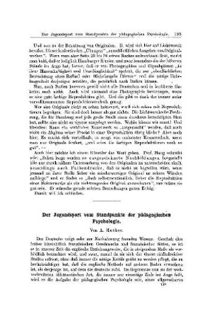 Der Jugendsport vom Standpunkte der pädagogischen Psychologie