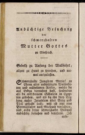 Andächtige Besuchung der schmerzhaften Mutter Gottes zu Miespach.