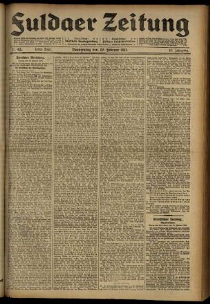 Erste Ausgabe vom Donnerstag, den 20. Februar 1913.