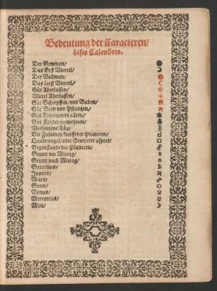 Bedeutung der Caracteren/ dises Calenders.