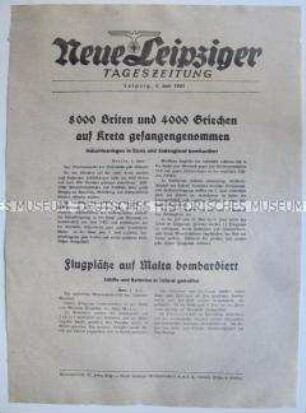 Extrablatt der "Neuen Leipziger Tageszeitung" zur Gefangennahme britischer und griechischer Truppen auf Kreta und Kämpfen in Nordafrika