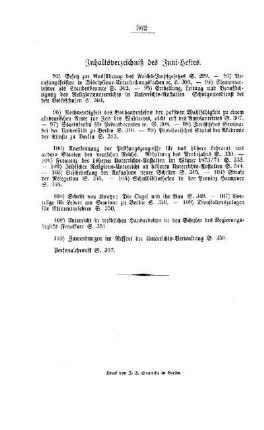 Inhaltsverzeichniß des Juni-Heftes