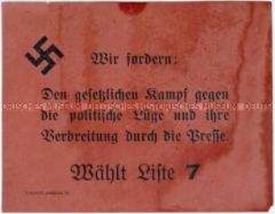Handzettel mit Wahlproganda der NSDAP