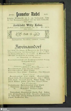 Heft 15. Zweinaundorf, Baalsdorf, Hirschfeld, Mölkau