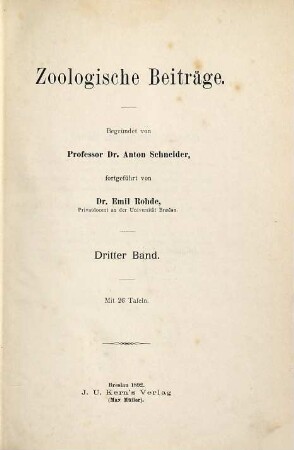 Zoologische Beiträge, 3. 1892