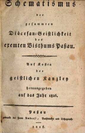Schematismus des Bistums Passau. 1826