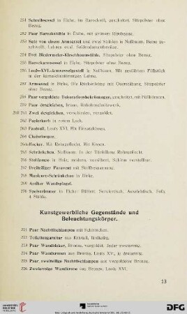 Kunstgewerbliche Gegenstände und Beleuchtungskörper (Nr. 271-437)