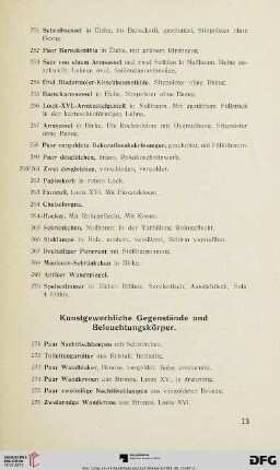 Kunstgewerbliche Gegenstände und Beleuchtungskörper (Nr. 271-437)