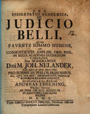 Diss. iur. de iudicio belli