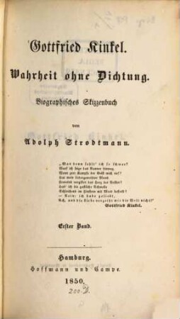 Gottfried Kinkel - Wahrheit ohne Dichtung : biographisches Skizzenbuch. 1