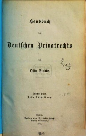 Handbuch des deutschen Privatrechts. 2,1