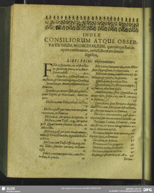 Index Consiliorum Atque Observationum, Medicinalium, quaecunque hoc in opere continentur, juxta Librorum seriem digestus