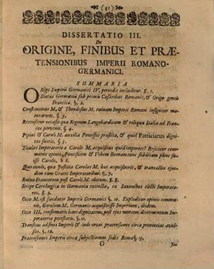 Dissertatio Iuridica De Origine, Finibus Et Praetensionibus Imperii Romano-Germanici