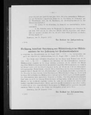 Verfügung, betreffend Anrechnung von Militärdienstzeit der Militäranwärter bei der Festsetzung des Pensionsdienstalters
