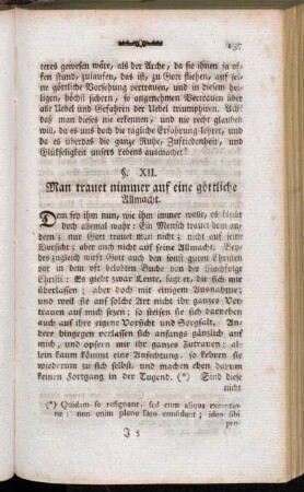 §. XII. Man trauet nimmer auf eine göttliche Allmacht.