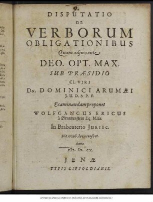 Disputatio De Verborum Obligationibus
