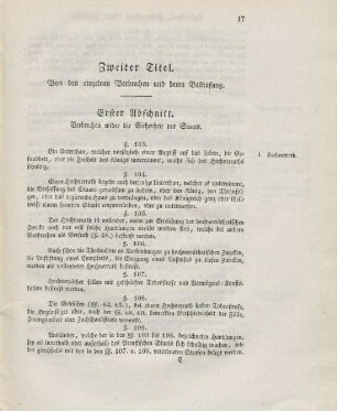 Zweiter Titel. Von den einzelnen Verbrechen und deren Bestrafung.