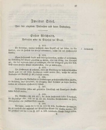 Zweiter Titel. Von den einzelnen Verbrechen und deren Bestrafung.