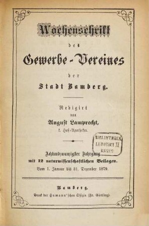 Wochenschrift des Gewerbe-Vereins Bamberg. 28. 1879