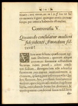 Controversia V. Quomodo consulatur mulieri fidejubenti, sinondum solverit?
