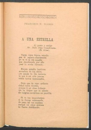 A una estrella : [Habanera]. - Al poeta y amigo Sr. Julio Díaz Usandivaras, (B. Aires).