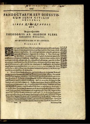 ... Liber Quinquagesimus ... Ad Municipalem Et De Incolis