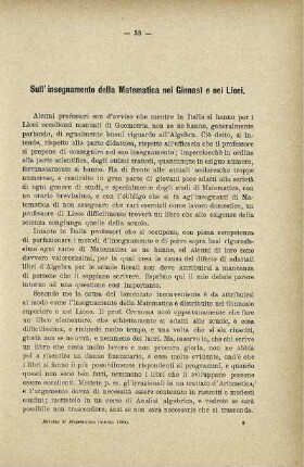 Sull'insegnamento della Matematica nei Ginnasi e nei Licei.
