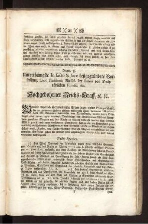 Num. 5. Unterthänigste In facto & Jure bestgegründete Vorstellung Loco Paritionis