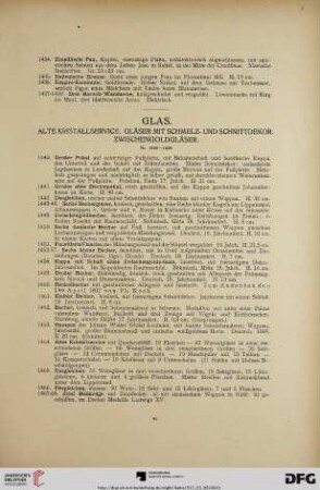 Glas. Alte Kristallservice. Gläser mit Schmelz- und Schnittdekor. Zwischengoldgläser (Nr. 1440-1528)