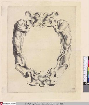 [Kartusche; Cartouche met kwabornament met twee dieren]