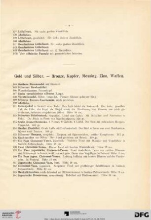 Gold und Silber. - Bronze, Kupfer, Messing, Zinn, Waffen (Nr. 144-308)