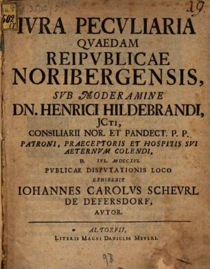 Ivra Pecvliaria Qvaedam Reipvblicae Noribergensis