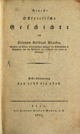 Ostfriesische Geschichte, 10,1 : von 1786 bis 1806.