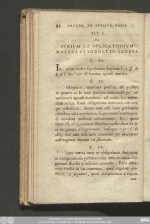 Tit. I. De Iurium Et Obligationum Natura Et Indole In Genere.