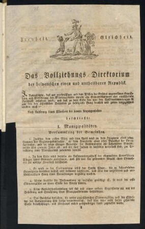 1-8, Das Vollziehungs-Direktorium der helvetischen einen und untheilbaren Republik