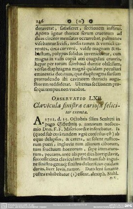 Observatio LXII. Clavicula sinistra cariosa feliciter exemta
