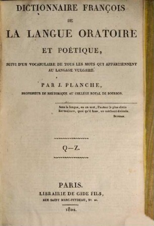 Dictionnaire françois de la langue oratoire et poétique, 3