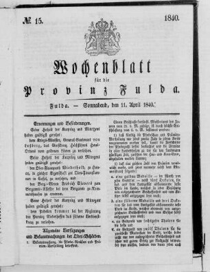 Nr. 15, Ausgabe vom 11. April 1840