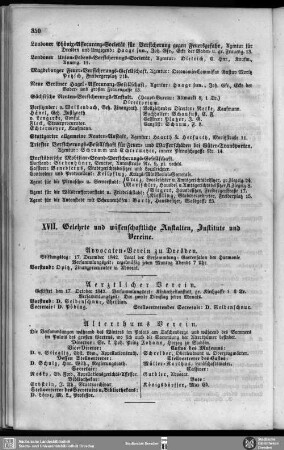 XVII. Gelehrte und wissenschaftliche Anstalten, Institute und Vereine.