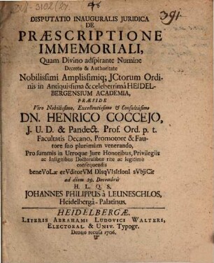 Disp. inaug. iur. de praescriptione immemoriali