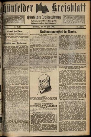 Erste Ausgabe vom Dienstag, den 30. Juli 1929.