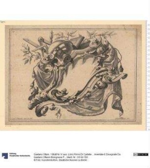 1 Blatt Nr. IV aus: Libro Primo Di Cartelle ... Inventate E Disegnate Da Gaetano Ottanni Bolognese Pittore E Musico ... 1766 Dion: Valesi inc: