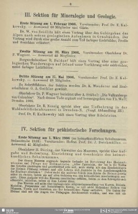 III. Sektion für Mineralogie und Geologie