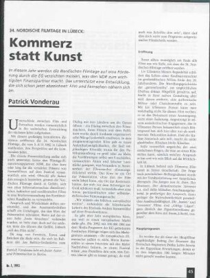 34. Nordische Filmtage in Lübeck: Kommerz statt Kunst