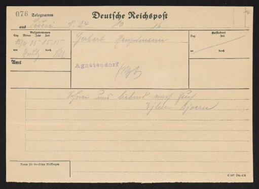 Brief von Bjørn Bjørnson und Eileen Bjørnson an Gerhart Hauptmann